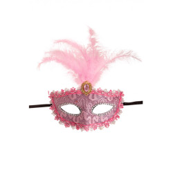 Růžová škraboška s peřím